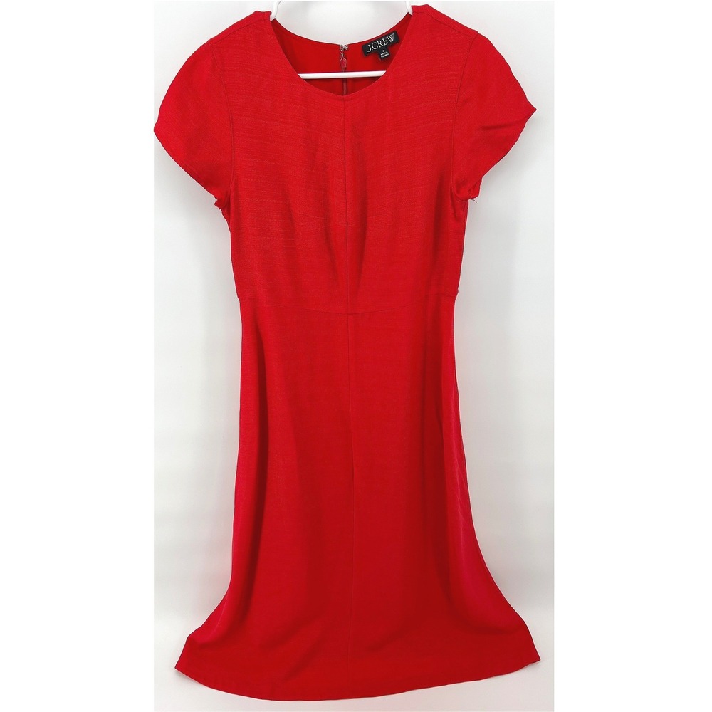 J.Crew Women 8 A-Line Midi Dress Cap Sleeve Tomato Red Minimalist Office Event